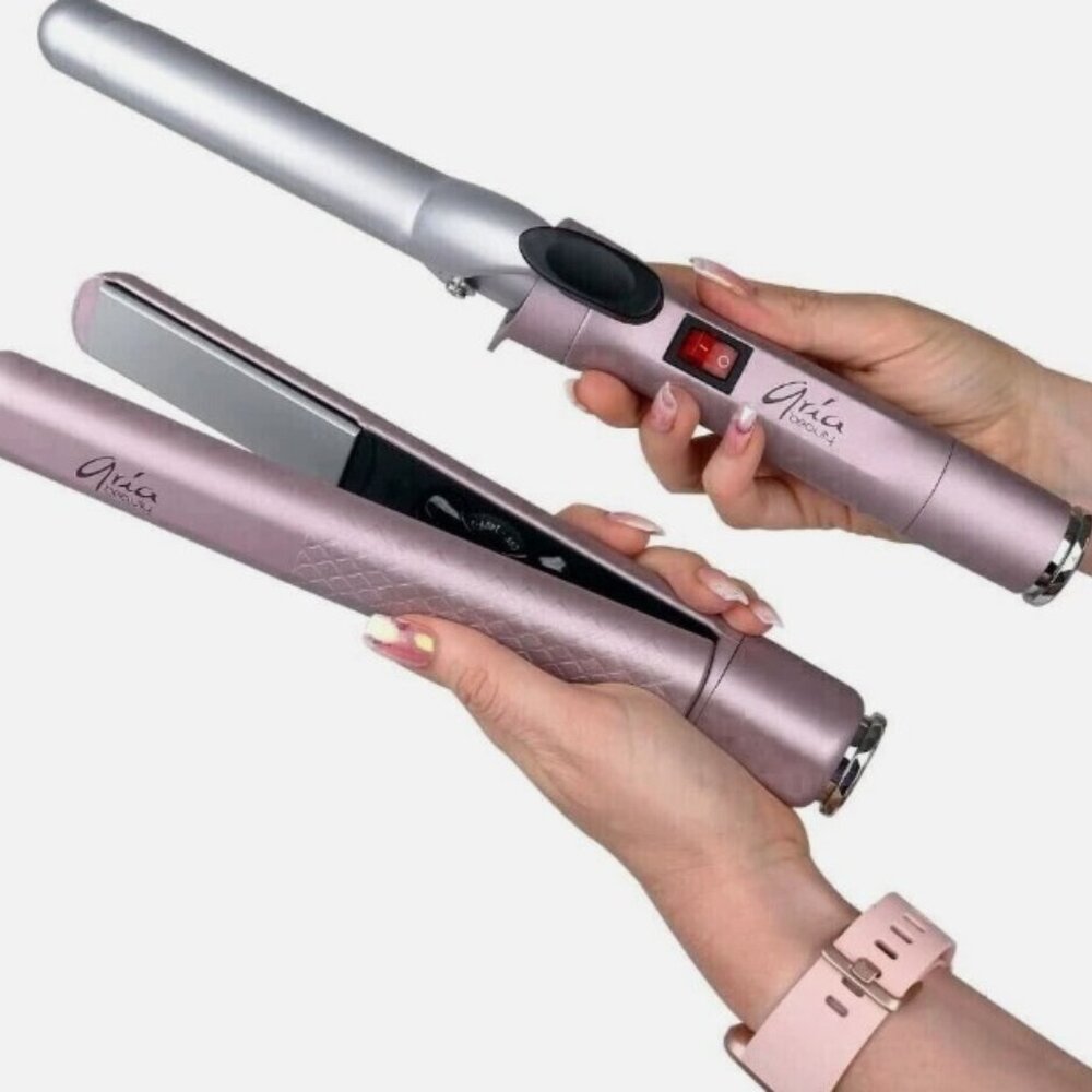 Aria Beauty Pop N Lock Hair Straightener Curling Iron 2pc set